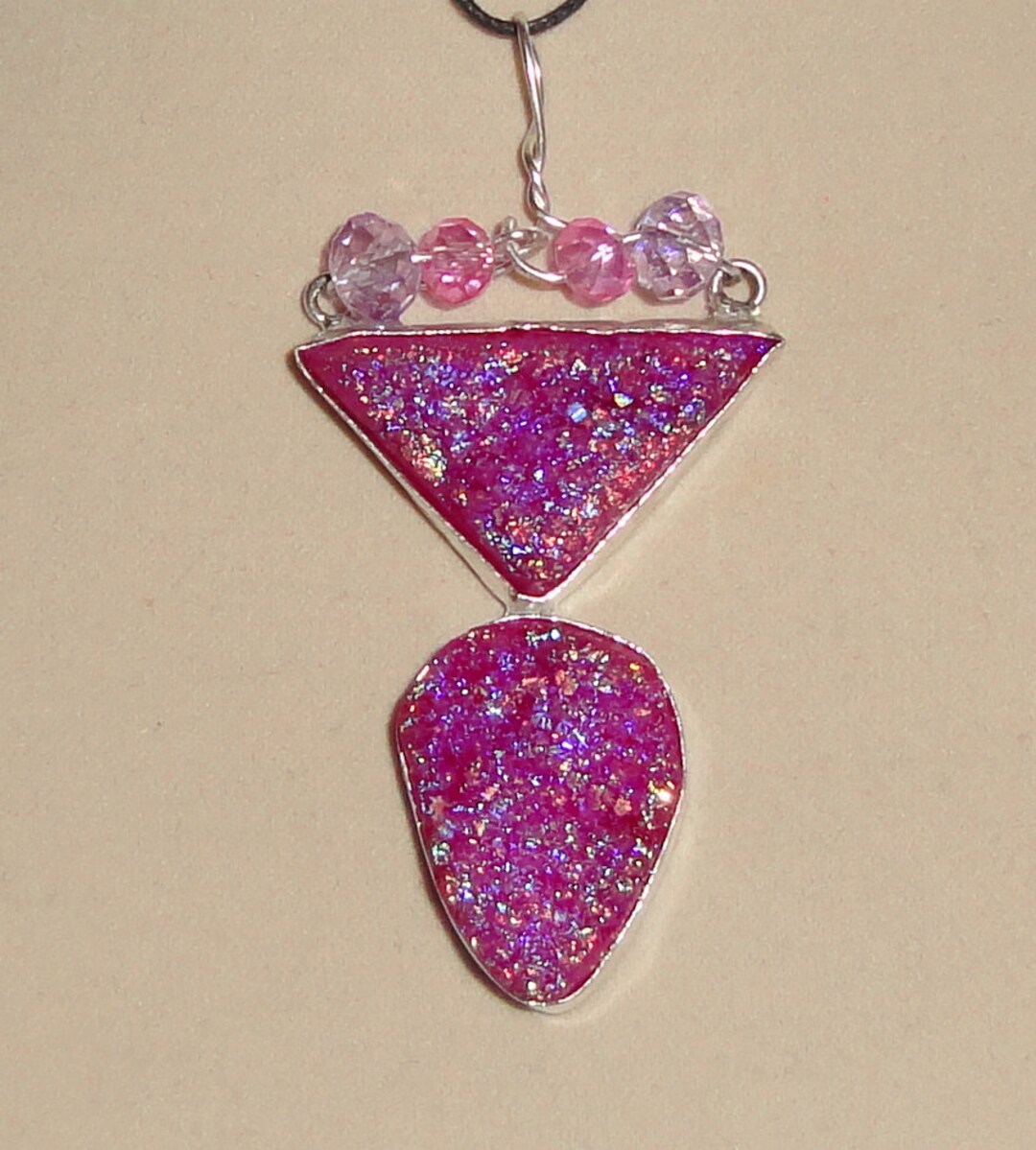 Titanium Quartz Cluster Crystal Pendant Wire Wrapped Necklace Etsy