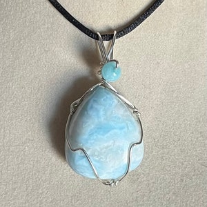 Larimar Dolphin Stone Pendant Wire Wrapped Necklace Jewelry