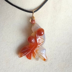 Carnelian Agate Goldfish Wire Wrapped Pendant Necklace Jewelry