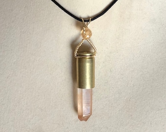 Optional Crystal Handmade Bullet Necklace with Revolver Charm and Nickel 38 Bullet