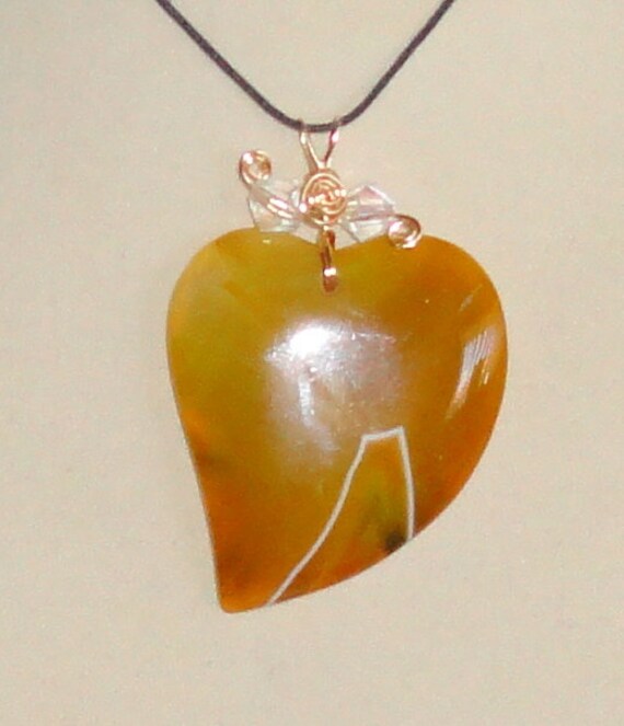 Agate Heart Pendant Golden Wire Wrapped Necklace