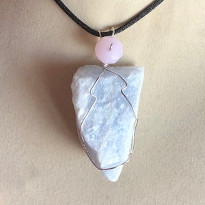 Blue Calcite Pendant Wire Wrapped Necklace Jewelry