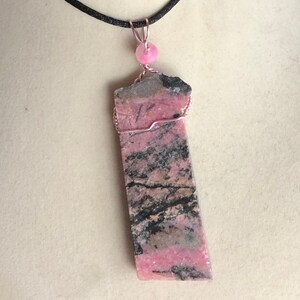 Rhodonite Pendant Pink and Black Wire Wrapped Necklace
