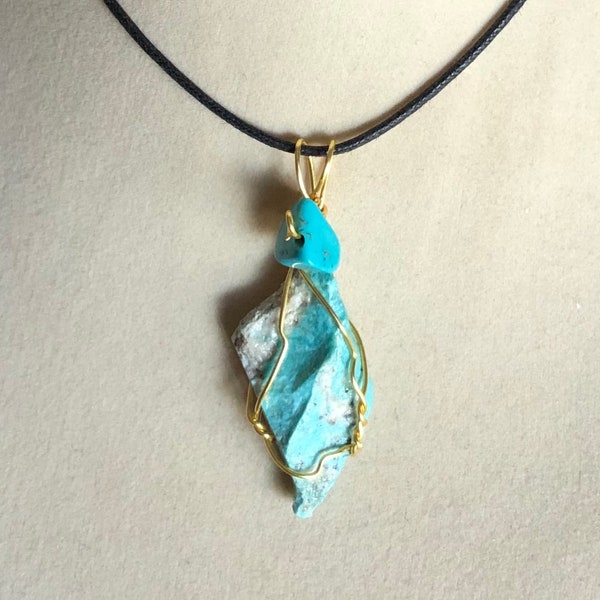 Turquoise Natural Pendant Wire Wrapped Necklace Jewelry