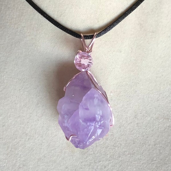 Skeletal Amethyst Pendant Wire Wrapped Necklace