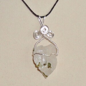 Green Tourmaline in Quartz Matrix Crystal Pendant Wire Wrapped Necklace