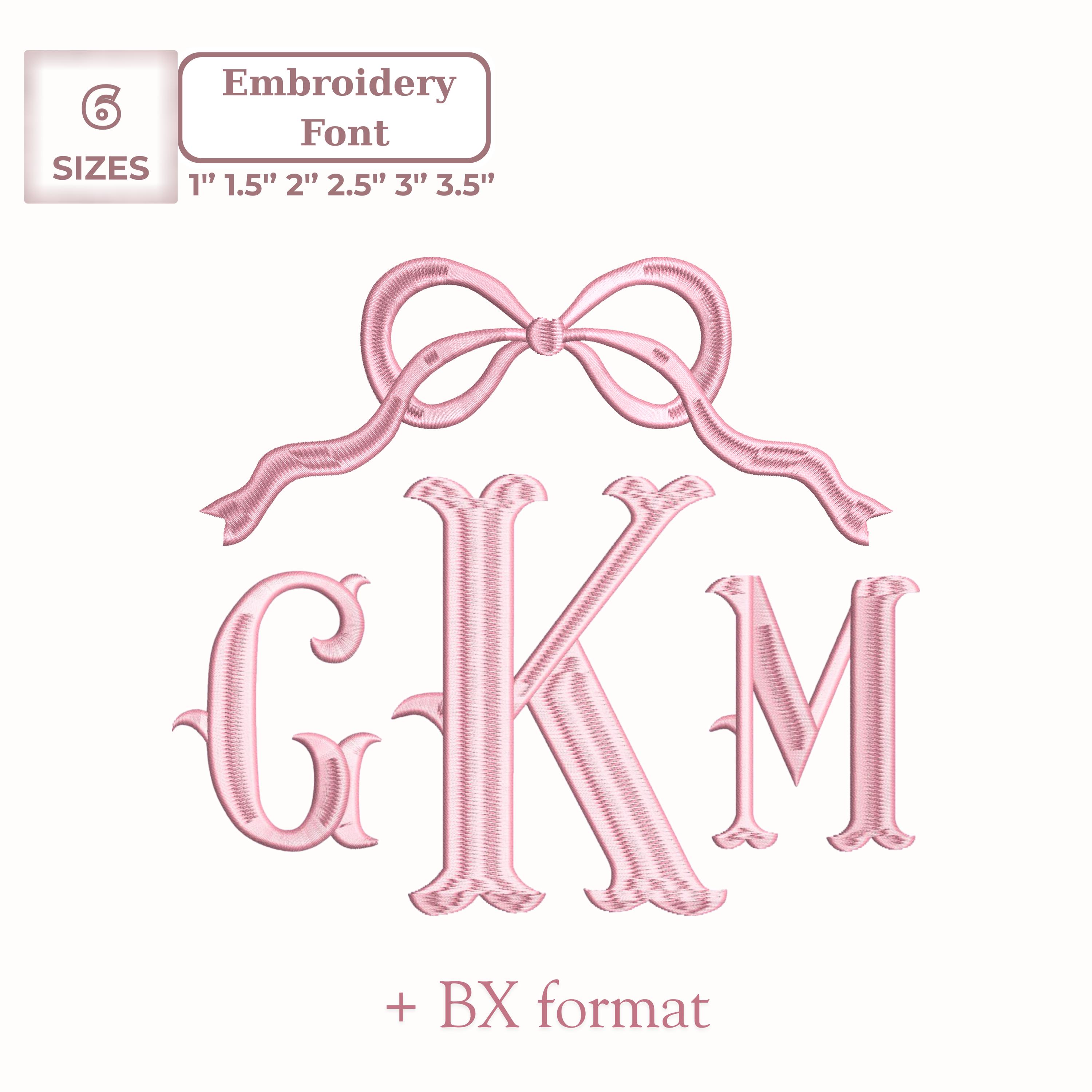 Fishtail Monogram With Bow Embroidery Font, Fishtail Vintage Font ...