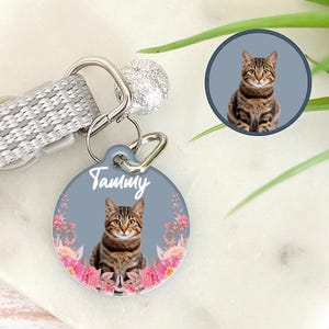 Custom Cat Tags Using Pet Photo- Name Pet, ID Tags Name Cat, Tag Pet ID Tags, Personalized Dog Tags, Cat ID Tags for Collars Cat Tag