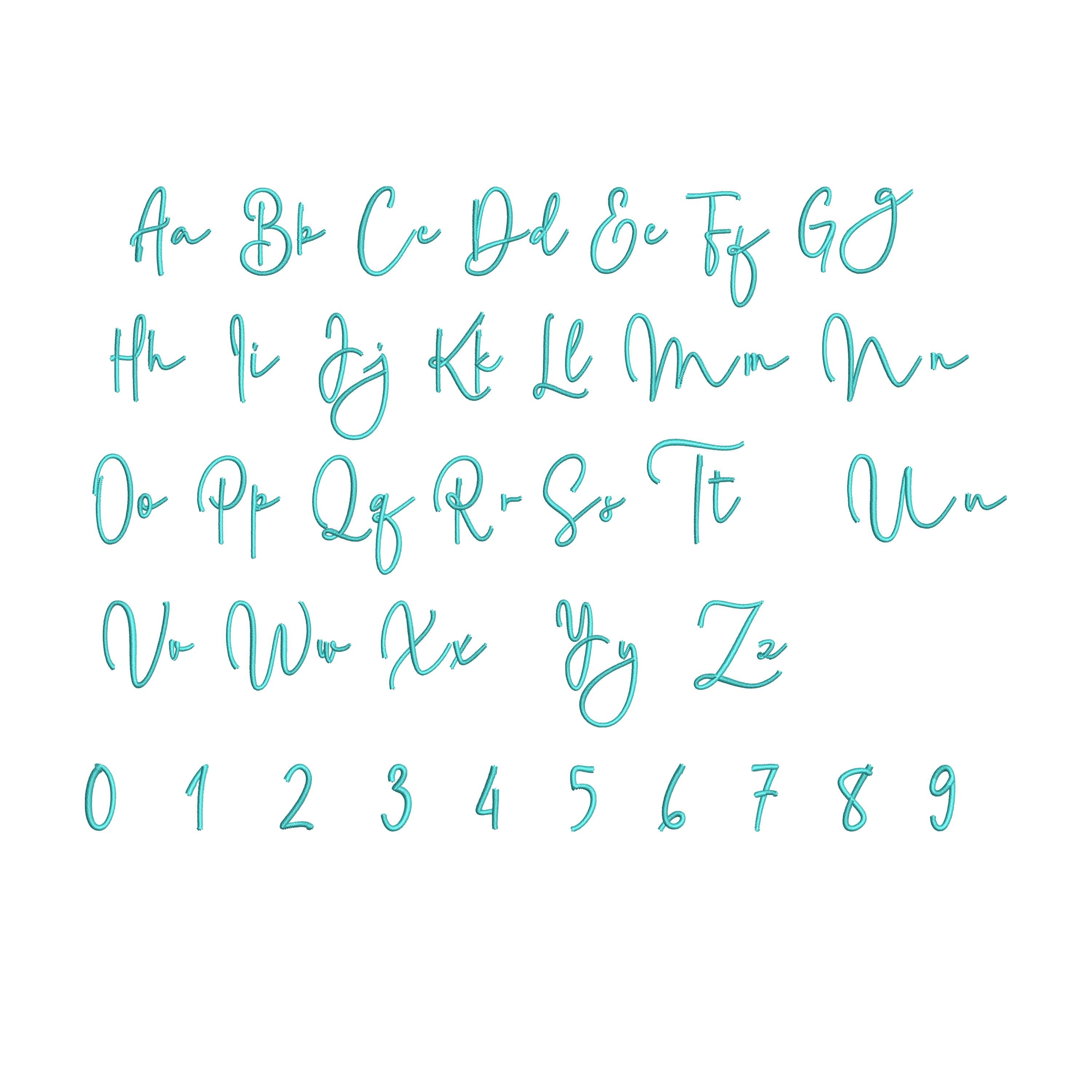 Size In Cursive Set 10 Cursive Machine Embroidery Font, Script Alphabet Satin Stitch ...