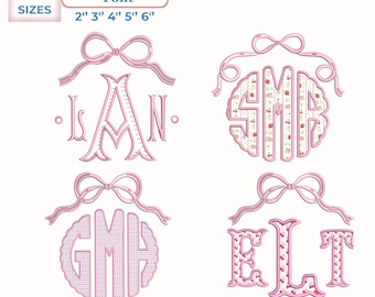Satinstich Schleife Monogramm Stickerei Bündel, Alphabet Designs, Maschinenstickerei Buchstaben enthalten Schleife, 5 Größen, 11 Formate + BOX Format