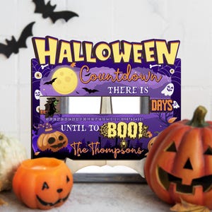 Halloween Ghost Halloween Countdown Calendar With Name, Pumpkin Haunted Scene with Swappable Numbers, Cute Bat Skull Pumpkin Countdown Sign