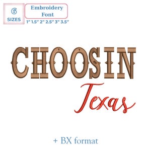 Western Embroidery Font Duo, Cowboy Rodeo Font Bundle, Texas Style Script + Block Letters, 6 Größen, 11 Formate + BOX Format