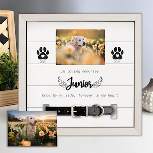 Personalized Dog Memorial Wood Frame With Collar Holder, Pet Sympathy Gift, Memorial Pet Collar Sign with Photo, Pet Loss Gifts