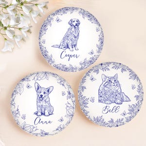 Personalized Pet Jewelry Dish, Custom Dog Photos Chinoiserie Toile De Jouy, Dog Lover Gifts, Dog Dad Jewelry Dish, Dog Dad Mom Trinket Dish