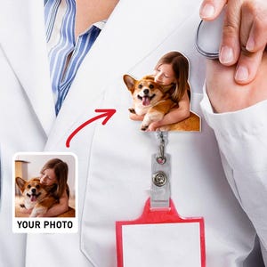 Custom Pet Badge Reel - Personalized Dog or Cat Face Photo Keychain, Nurse ID Holder, Name Badge Clip, Nurse Life, Unique Work Badge
