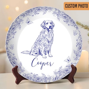 Porte-bijoux personnalisé pour animal de compagnie, Photos de chiens personnalisées Toile de Jouy, Cadeaux pour amoureux des chiens, Porte-bijoux pour papa chien, Porte-bijoux pour maman et papa chien