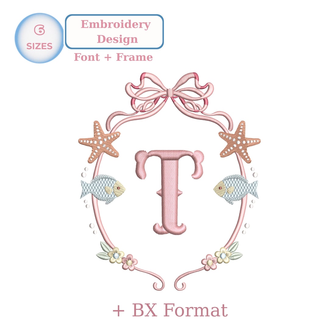 Fishtail Monogram Examples Scallop Fishtail Monogram Embroidery Design With Font BX, Full Alphabet ...