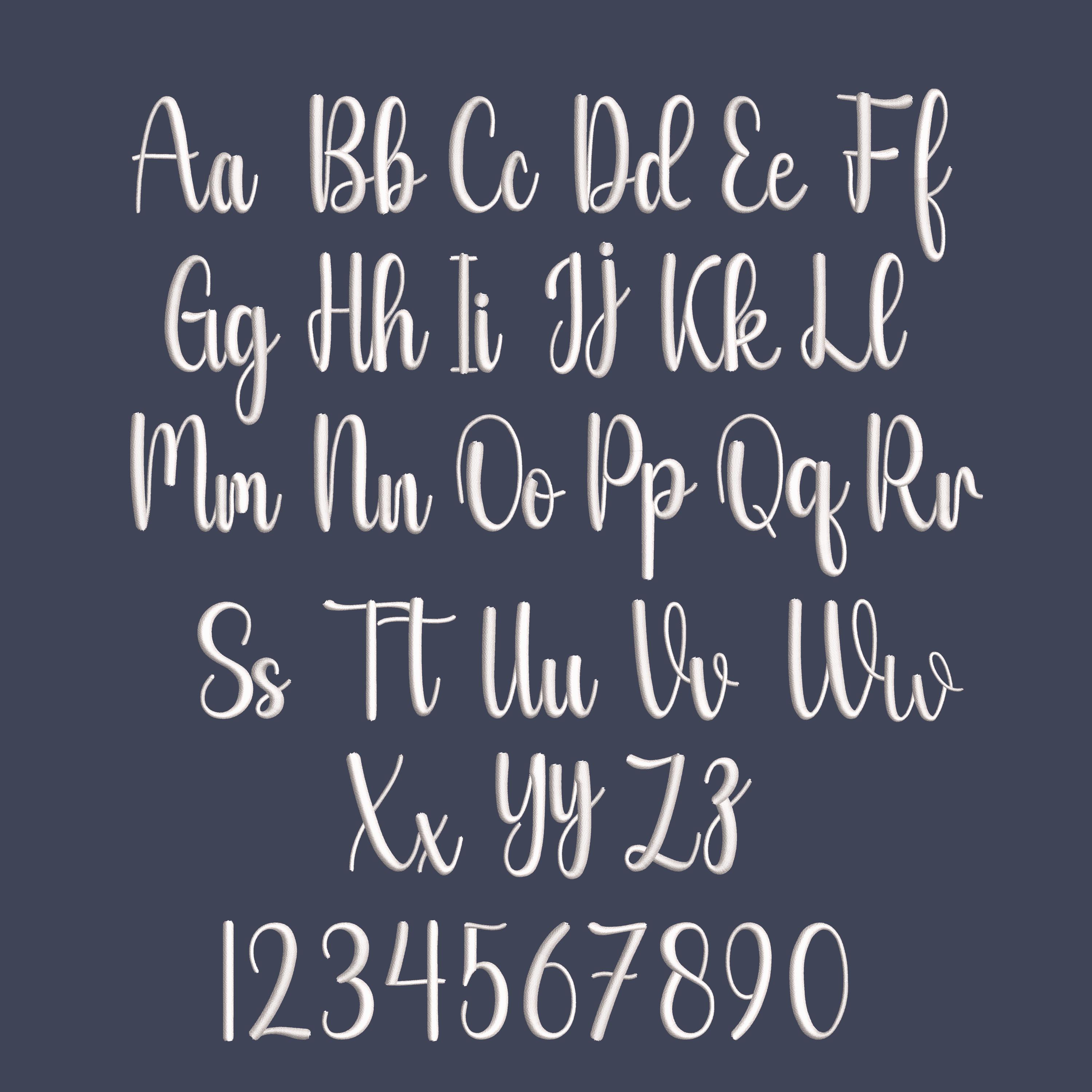 Size In Cursive Set 10 Cursive Machine Embroidery Font, Script Alphabet Satin Stitch ...