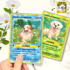 Cartão Poke personalizado para o Dia dos Pais, Cartão personalizado para pai de cachorro no estilo Poke, Cartão de troca de animais de estimação personalizado para amantes de cães, Enfeites de holograma personalizados