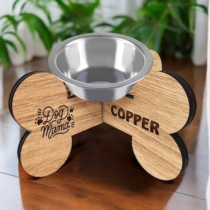 Custom Pet Bowl Holder With Name, Personalized Dog or Cat Elevated Pet Feeder, Raised Dog Feeder, Wooden Dog Water Bowl, Dog Dish Holder