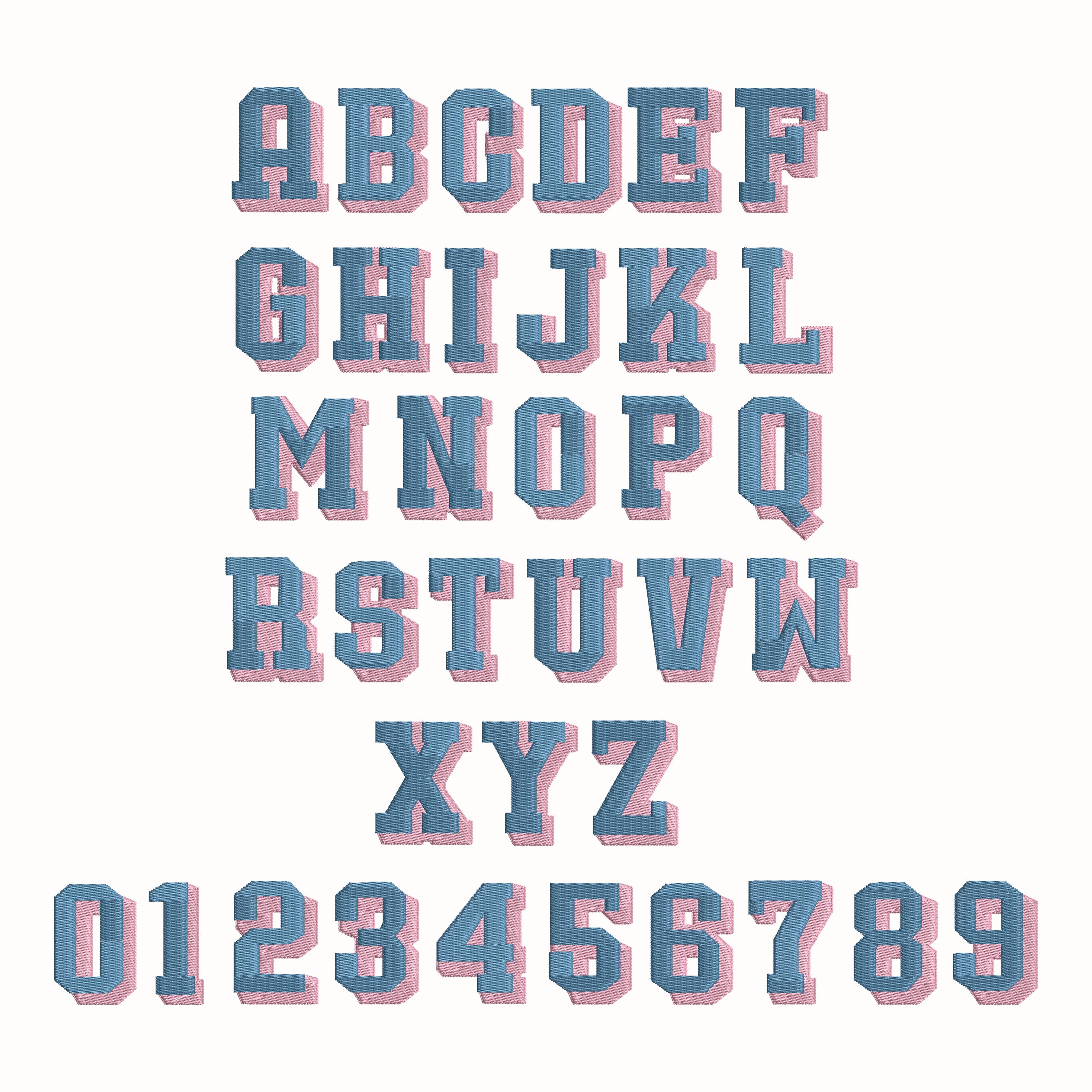 Block Shadow 2 Colors Embroidery Font Bundle, Modern Bold Embroidery ...