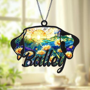 Custom Dog Drawing Ear Line Suncatcher, Personalized Dog Memorial Suncatcher, Dog Angel Ornament, Dog Sympathy Gift, Dog Remembrance Gift