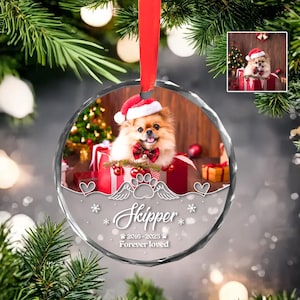 Personalized Glass Pet Christmas Ornament Using Photo And Name, Dog Memorial Ornament, In Loving Memory Of Dog Ornament, Dog Loss Keepsake