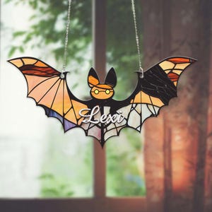 Personalized Gothic Bat Suncatcher, Acrylic Bat Halloween Tree Hanging, Spooky Bat Window Hanging, Bat Window Decor, Bat Lover Gift