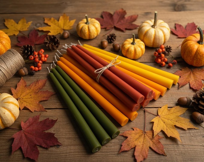 Hand-Dipped Beeswax Taper Candles: Autumn Spice & Amber Hues