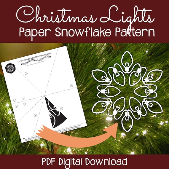 Christmas Light Bulbs Paper Snowflake Pattern PDF Digital