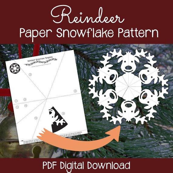 Reindeer Paper Snowflake Pattern PDF Digital Download