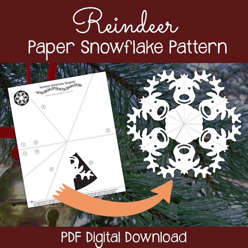 Reindeer Paper Snowflake Pattern PDF Digital Download | Etsy
