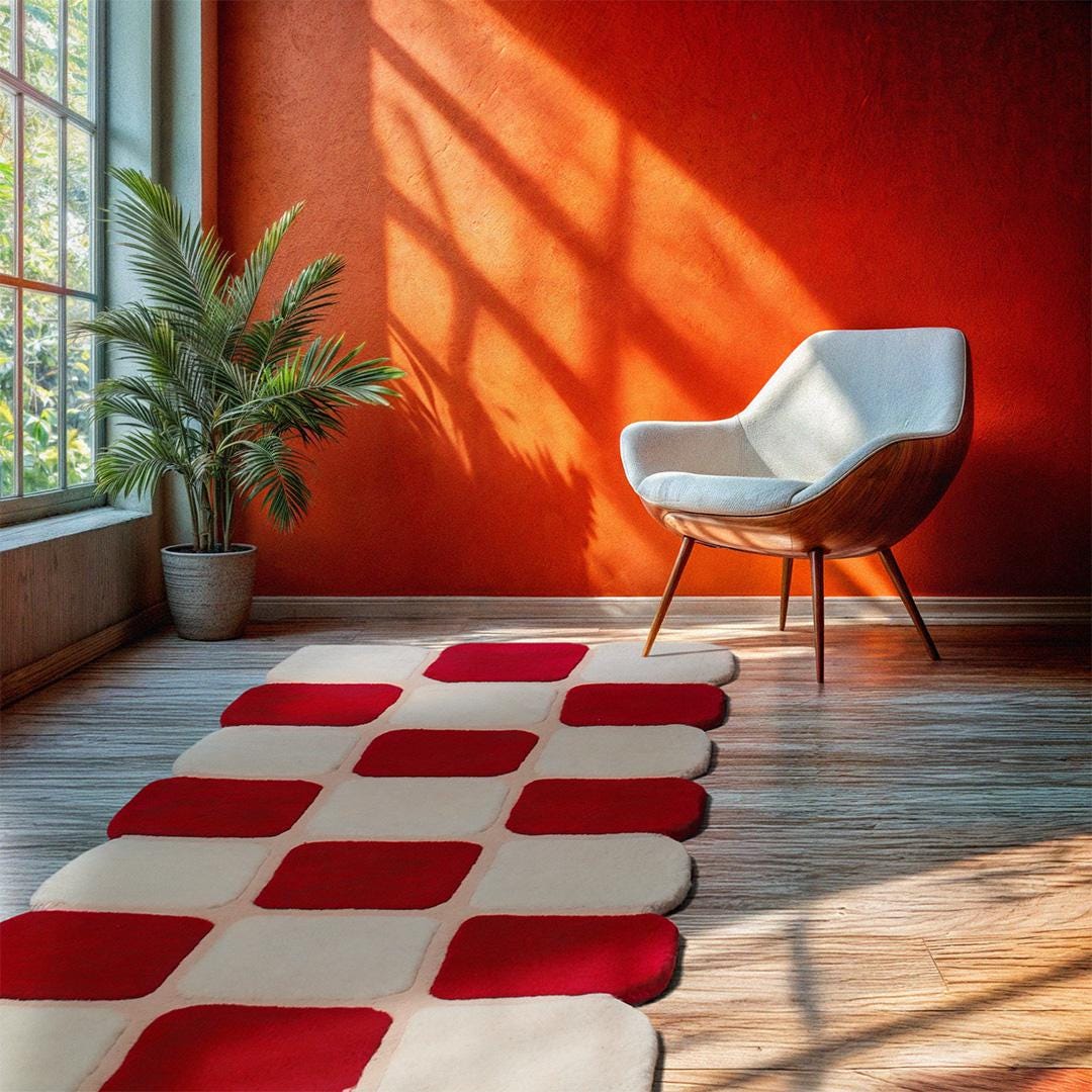 Checkered NZ Wool Rug: Colorful Textured Design With Irregular Edge - Etsy