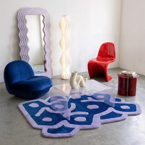 Abstract Maze Rug: Navy Blue & Purple, Handmade NZ Wool