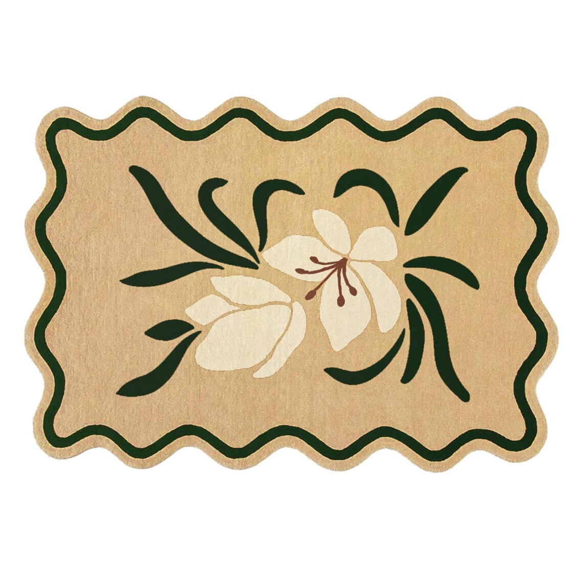 Lilly Rug Handmade New Zealand Wool Tufted Rug: Wavy Green & Beige Lilies - Etsy
