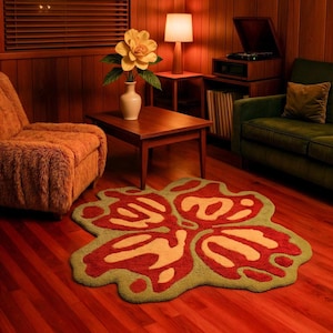 Moss Rug, Abstract Nature Design, Colorful Tufted Rug with Irregular Shape, Handmade from NZ Wool, Gift for Her - Green