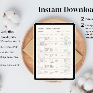 Weekly Meal Planner, Grocery List Template, Food Tracker, Health and ...