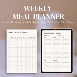 Tygodniowy plan posiłków, szablon listy zakupów, śledzenie żywności, zdrowie i dobre samopoczucie, planer do druku, iPad cyfrowy dla Goodnotes Notability