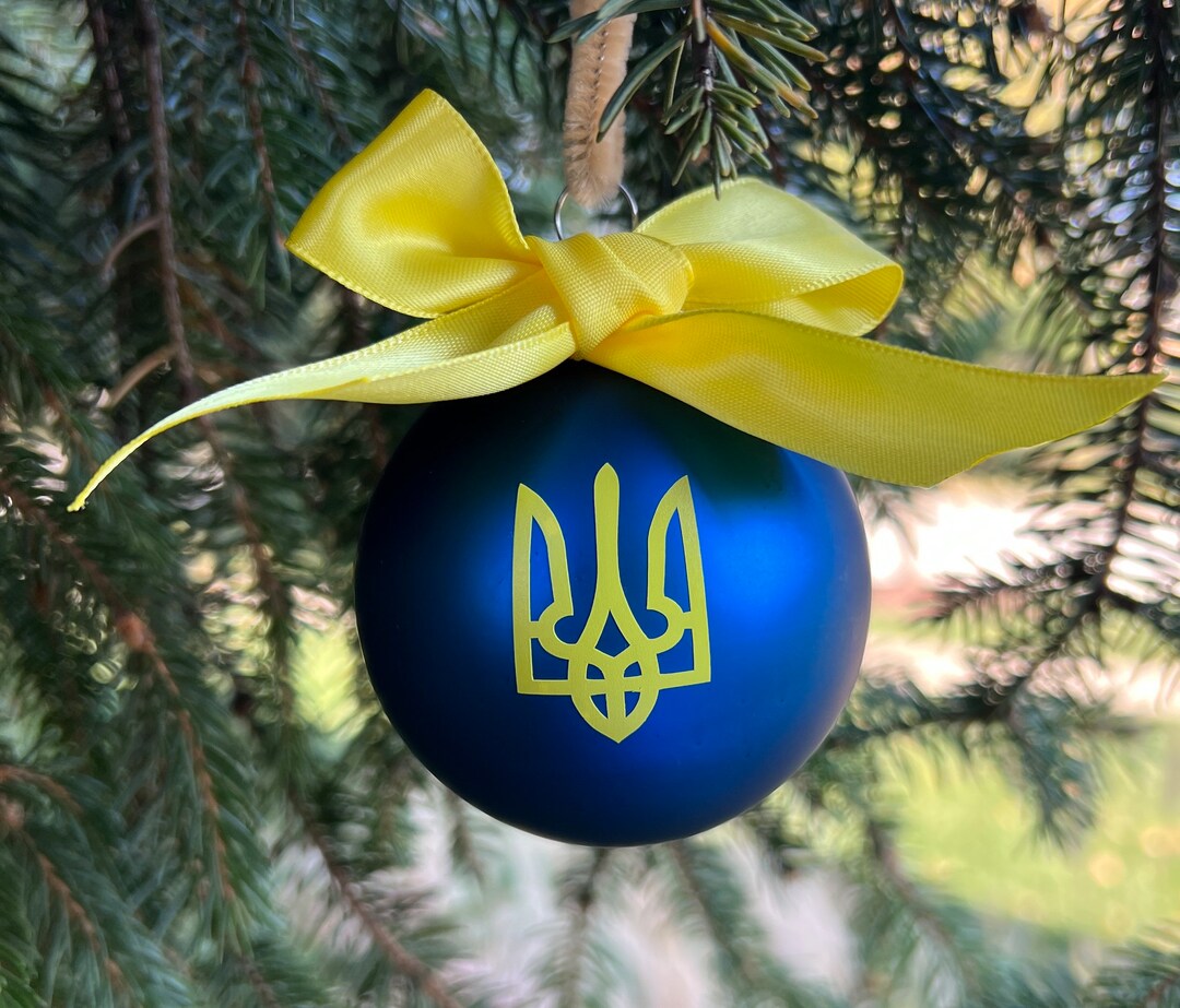 Ukraine Christmas Glass Ornament Glory to Ukraine Slava Ukraini Blue