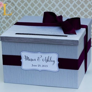 Wedding Card Box Silver Purple Plum Money Holder Customizable Card Holder Weddings Card Gift box image 1