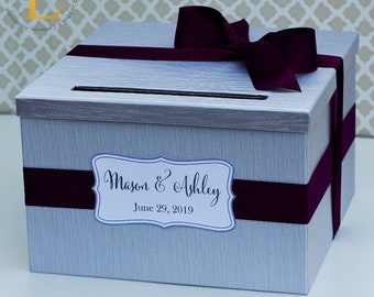 Wedding Card Box Silver Purple Plum Money Holder Customizable Card Holder Weddings Card Gift box