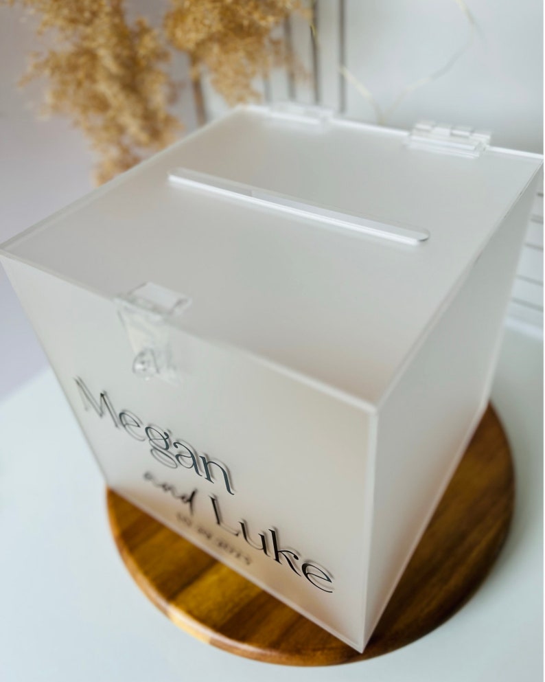 Wedding Card Box, Personalized Name Card Box, Event Card Holder, Acrylic card box, Card Box with Lock and Key, Money Box, Wishing Well, Gift image 3