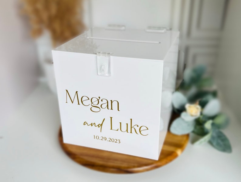 Wedding Card Box, Personalized Name Card Box, Event Card Holder, Acrylic card box, Card Box with Lock and Key, Money Box, Wishing Well, Gift image 6