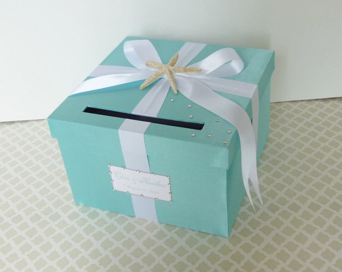Wedding Box Card Holder Tiffany Blue White Beach Theme Etsy