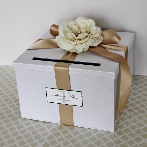 Wedding Card Box White Champagne Gold Money Holder Customizable