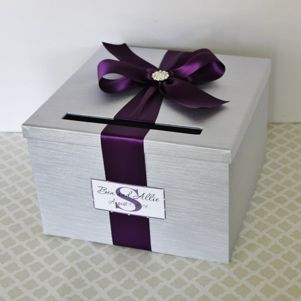 Wedding Card Box Silver Plum Purple Customizable in your Color