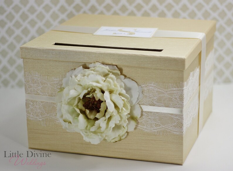Wedding Card Box Champagne Gold Lace Money Holder Customizable Etsy
