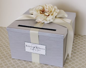 Wedding Card Box Silver Cream Ivory Money Holder Customize in ANY Color and Combination