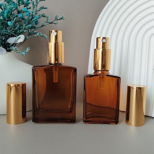Square Glass Cosmetic Packaging Spray Bottles with Gold Sprayer, Empty Refillable Containers, Spray Bottles for Hair, Cleaning, Wholesale