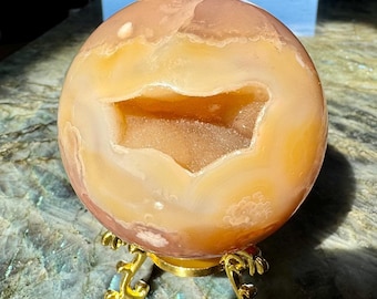 65mm Druzy Yellow & Pink Flower Agate Sphere